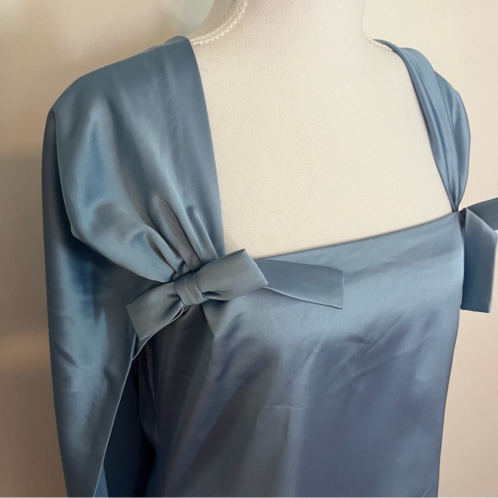 Satin Bow-Back Mini Dress in Light Blue - Picture 16 of 16